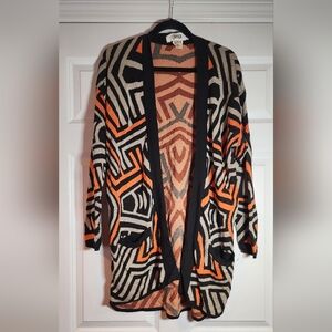 Crisca Made In Italy Vintage Wool Cotton Blend Orange Black Beige Cardigan M